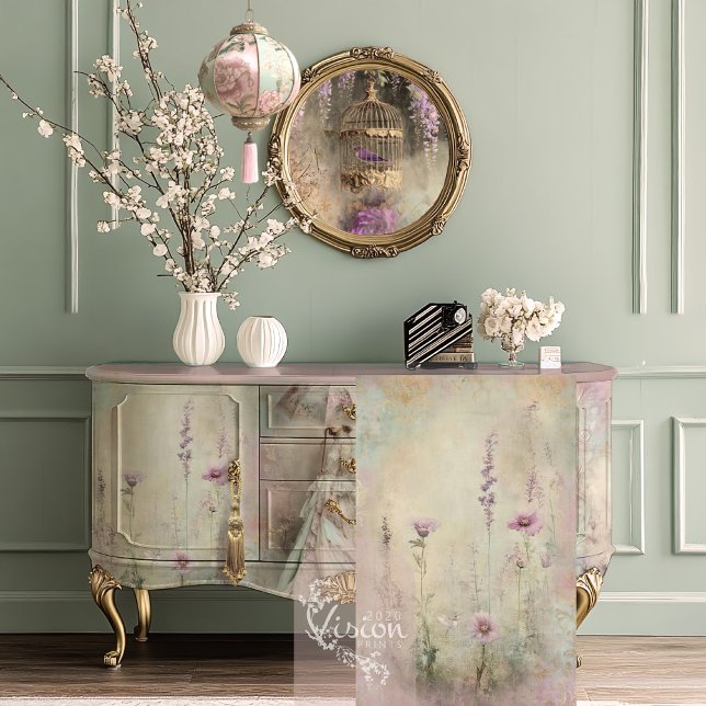 Papel De Seda Romance Malva Menta, Campo Floral, Colibrí (Mint Mauve Romance, Ethereal Floral Fields, Hummingbird, Decoupage Tissue Paper)