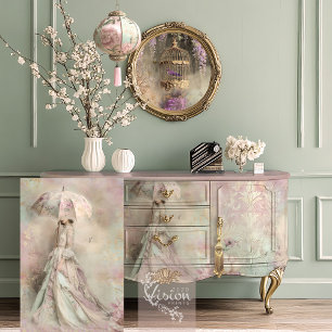 Papel De Seda Romance Malva Menta, Dama Colibrí y Parasol