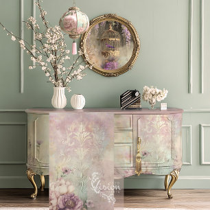 Papel De Seda Romance Malva Menta, Efecto de relieve Damasco