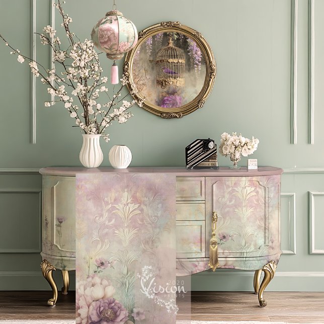 Papel De Seda Romance Malva Menta, Efecto de relieve Damasco (Mint Mauve Romance Baroque Embossed Effect Patterns, Peony & Hummingbird, Decoupage Tissue Paper)