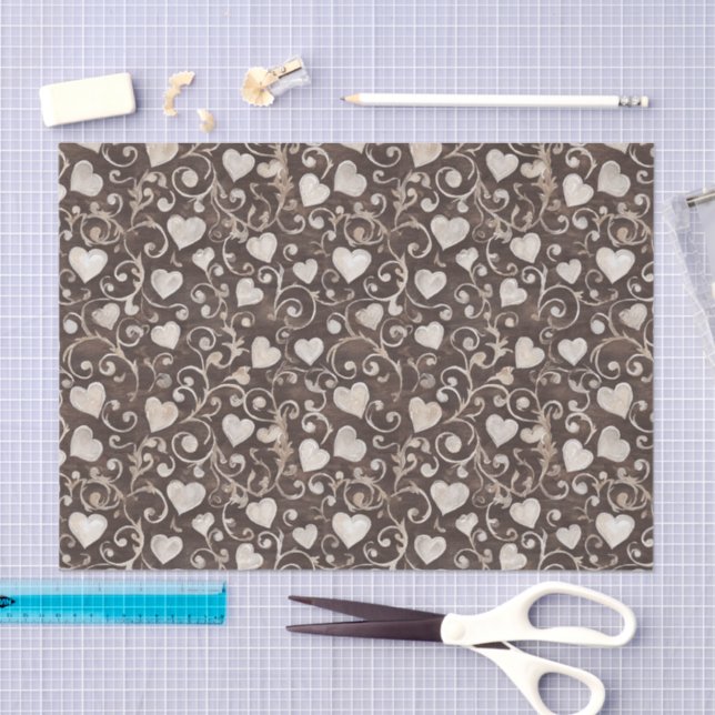 Papel De Seda Romantic Cream Brown Hearts Bridal Shower (Artesanía)