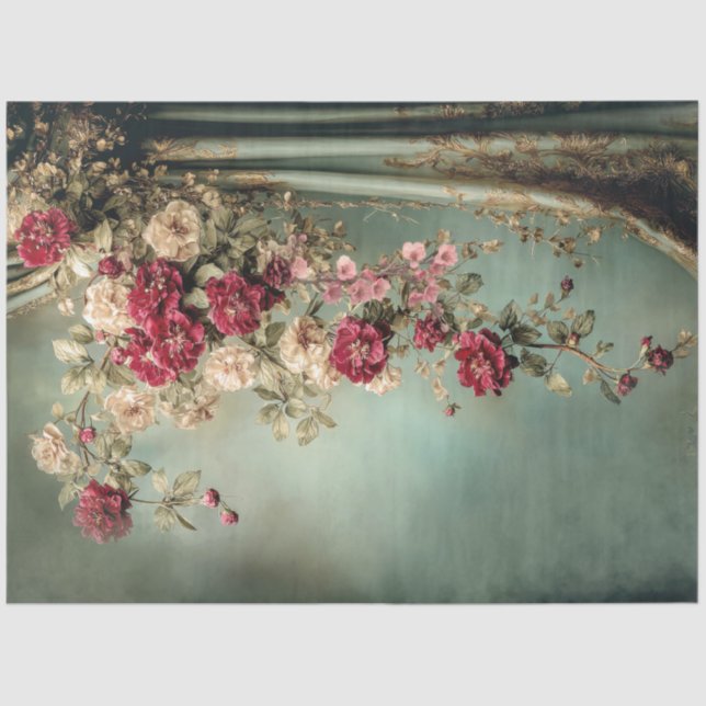 Papel De Seda Romantic Florals & Drape, Crimson & Sage Green (Anverso)