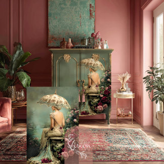 Papel De Seda Romantic Florals Sage Green Lady & a Parasol Art