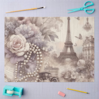 Papel De Seda Romantic French Lavender, Eifel & Pearls Decoupage