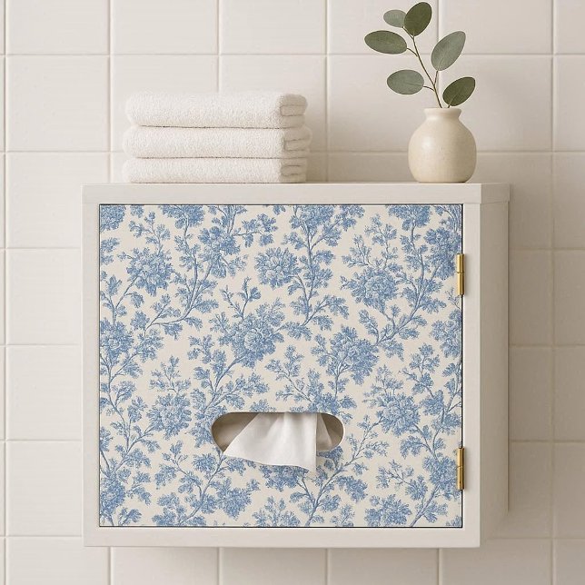 Papel De Seda  Romantic French toile de Jouy Powder Blue Floral  (Romantic French toile de Jouy Powder Blue Floral Tissue Paper)