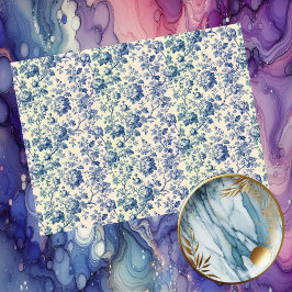 Papel De Seda  Romantic French toile de Jouy Powder Blue Floral 