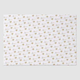 Papel De Seda Romantic Gold Script Corazones de Amor Boda   