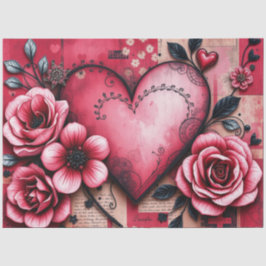 Papel De Seda Romantic Gothic Hearts and flowers Tissue Paper