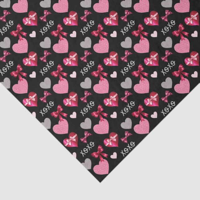 Papel De Seda Romantic Hearts, Ribbons and XOXO Patterned (Detalle)