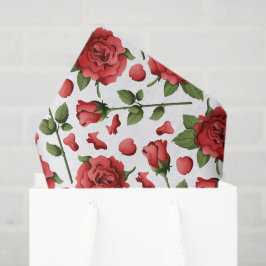 Papel De Seda Romantic Red Rose Buds & Petals with Foliage