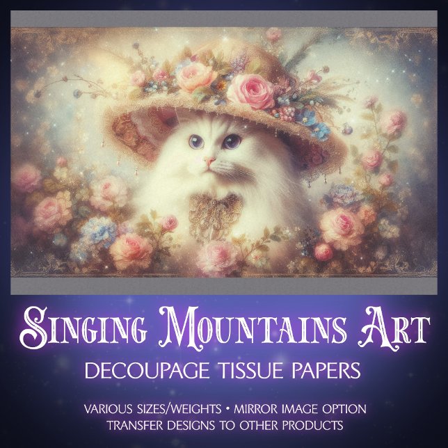Papel De Seda Romantic Shabby Chic Floral Cat Decoupage  (Subido por el creador)