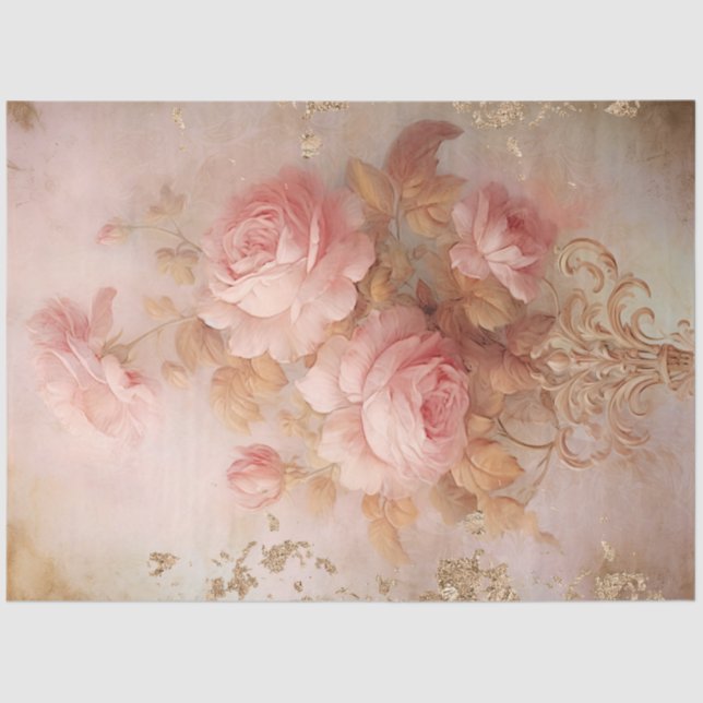 Papel De Seda Romántica serie de diseño rosa y dorado 16 (Anverso)