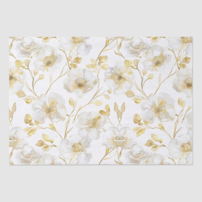 Papel De Seda Romántico Chic Oro Blanco Floral Despedida de Solt (Anverso)