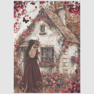 Papel De Seda Romántico Elegante Rústico Borgoña País Decoupage
