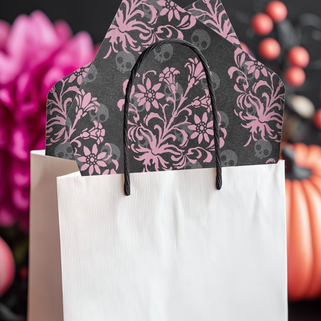 Papel De Seda Romántico Gótico de Cráneo Rosa y Negro (Elegant gothic tissue paper)