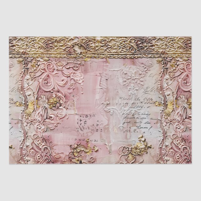 Papel De Seda Romántico Rococo Dusty Rosa de encaje antiguo (Anverso)