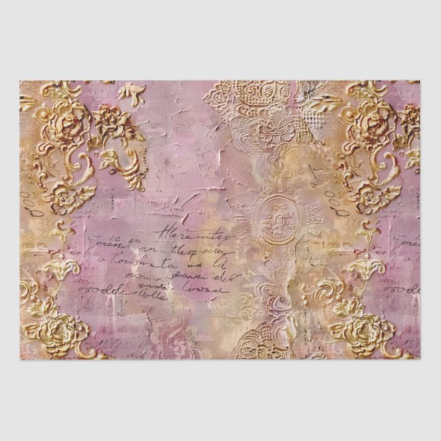 Papel De Seda Romántico Rococo Dusty Rosa de encaje antiguo (Anverso)
