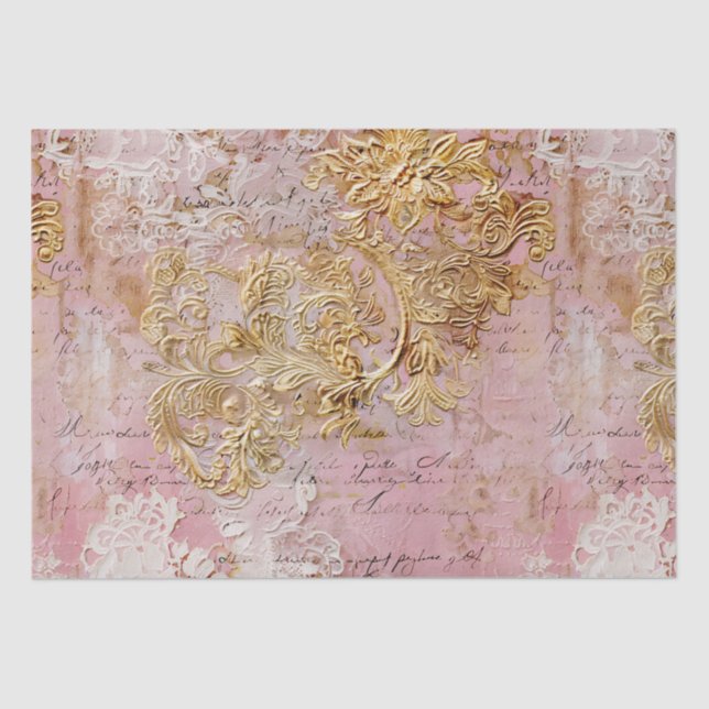 Papel De Seda Romántico Rococo Dusty Rosa de encaje antiguo (Anverso)