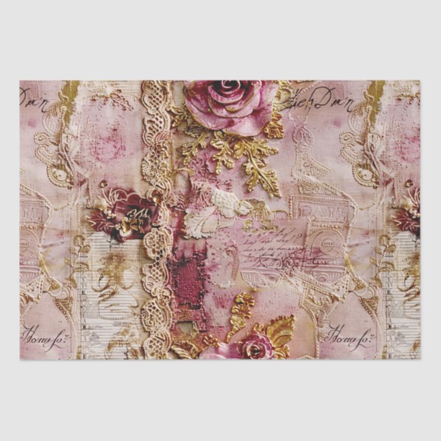 Papel De Seda Romántico Rococo Dusty Rosa de encaje antiguo (Anverso)