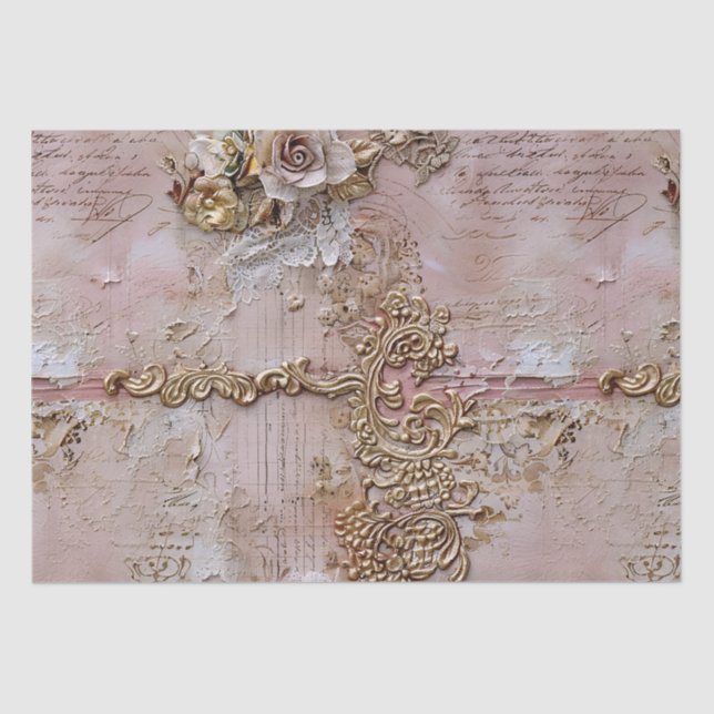 Papel De Seda Romántico Rococo Dusty Rosa de encaje antiguo (Anverso)