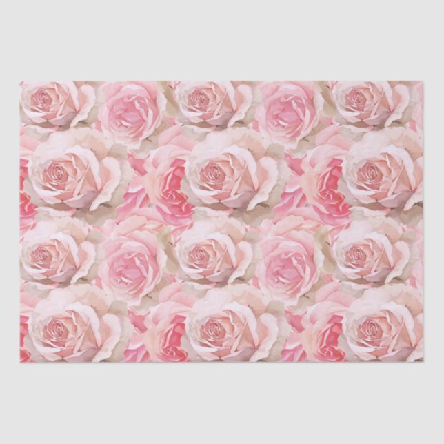 Papel De Seda Romántico Roses Rosados Floral Brillante Ducha (Anverso)