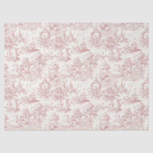 Papel De Seda Romántico Toile Francés de Campo Rosa (5) (Anverso)