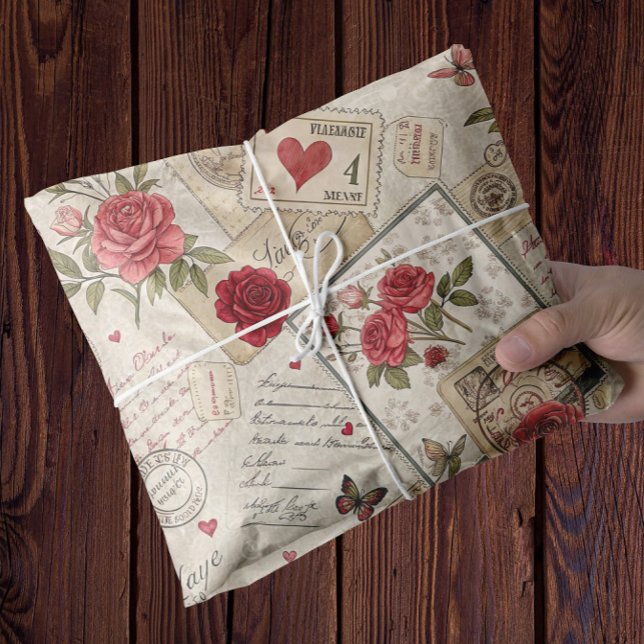 Papel De Seda Románticos San Valentín desalojan Rosas cartas de  (roses hearts stamps romantic wrapping tissue)