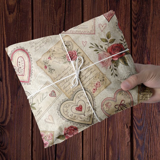 Papel De Seda Románticos San Valentín desalojan Rosas cartas de  (romantic vintage wrapping tissue for anniversary valentines day)