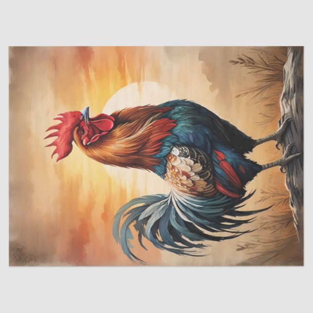 Papel De Seda Rooster At Sunrise (Anverso)