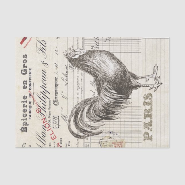 Papel De Seda Rooster Bird Recogida Francesa Decoupage (Anverso)