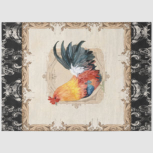 Papel De Seda Rooster Black Vintage French Damask Decoupage This