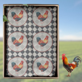Papel De Seda Rooster Black White Checkered French Farmhouse  