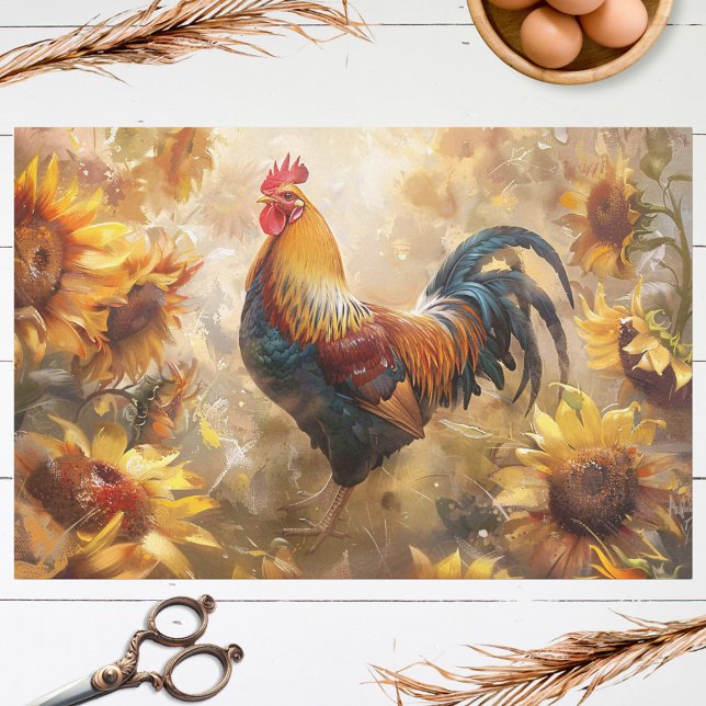 Papel De Seda Rooster con pintura al óleo de girasoles (Subido por el creador)