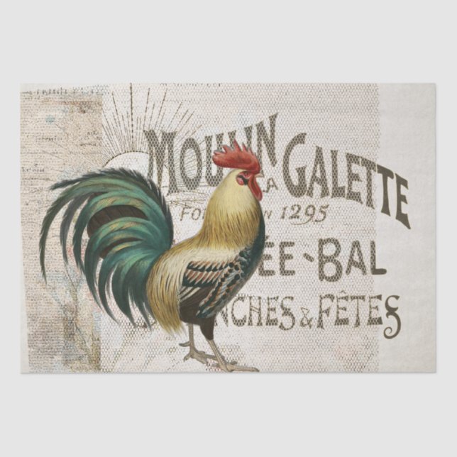 Papel De Seda Rooster francés Farmhouse Burlap Country Decoupage (Anverso)