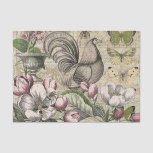 Papel De Seda Rooster Garden Flower Butfly Art
