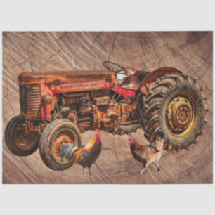 Papel De Seda Rooster Hen del Tractor Rojo Antiguo