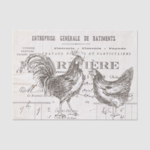 Papel De Seda Rooster Hen, escritura francesa Ephemera Bird Deco