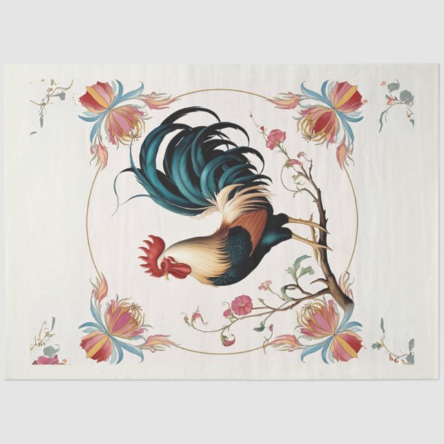 Papel De Seda Rooster In Bloom Decoupage Paper (Anverso)