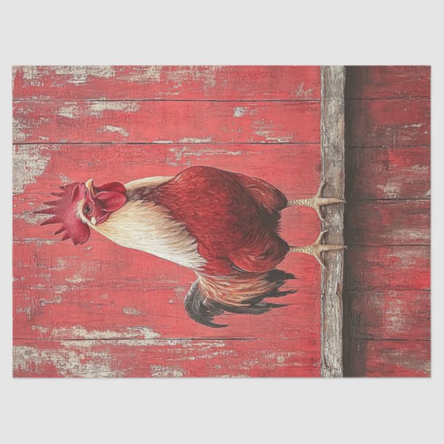 Papel De Seda Rooster Red Wood Barn Wall Decoup (Anverso)