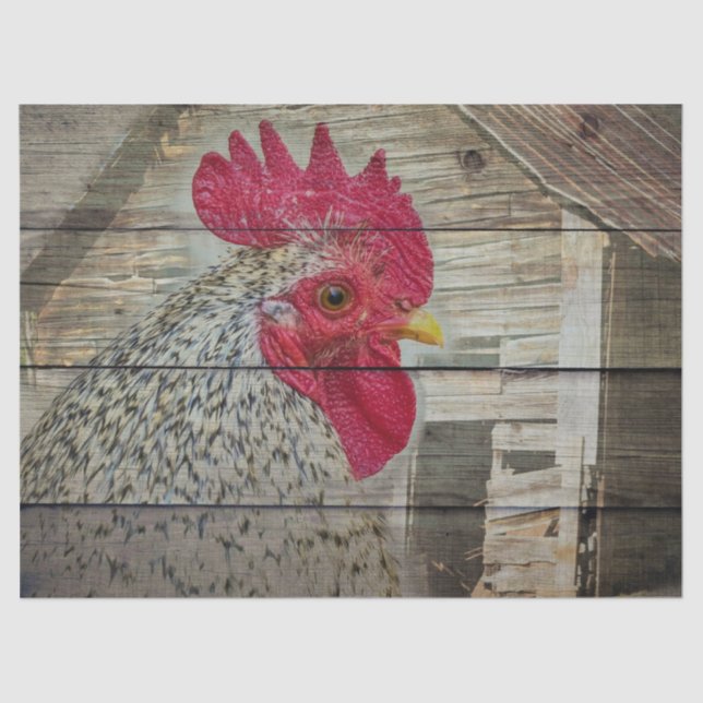Papel De Seda Rooster Rustic Chicken Coop Barn Board (Anverso)