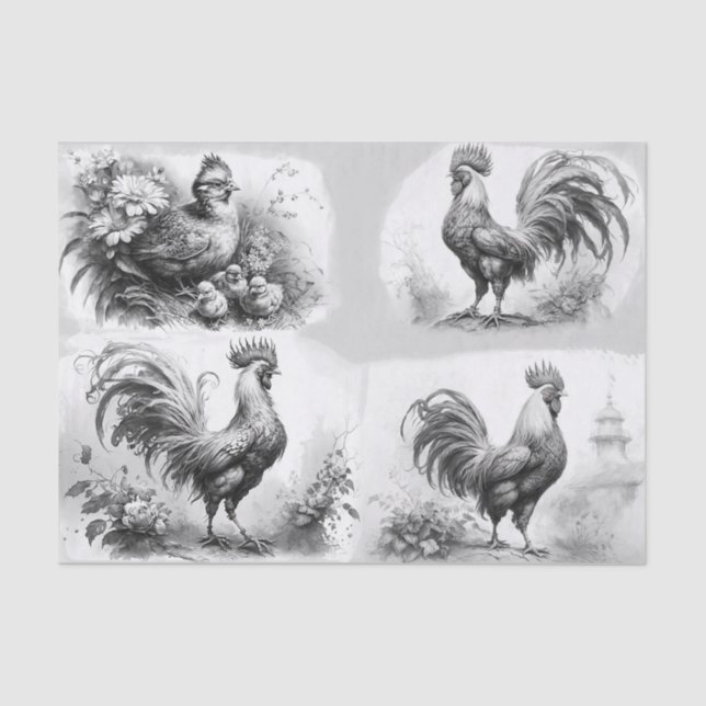 Papel De Seda Rooster Sketches (Anverso)