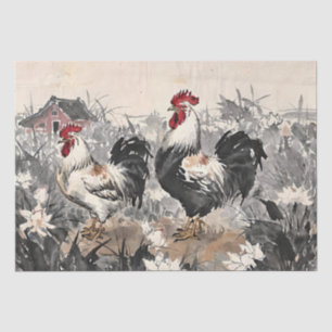 Papel De Seda Roosters Chinese Ink Painting Decoupage