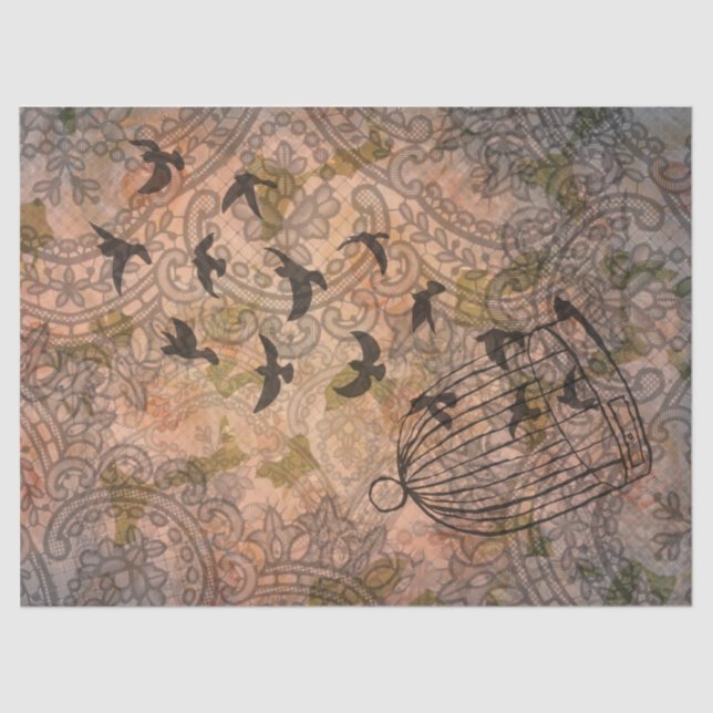 Papel De Seda Ropa de Aves Grunge Floral (Anverso)