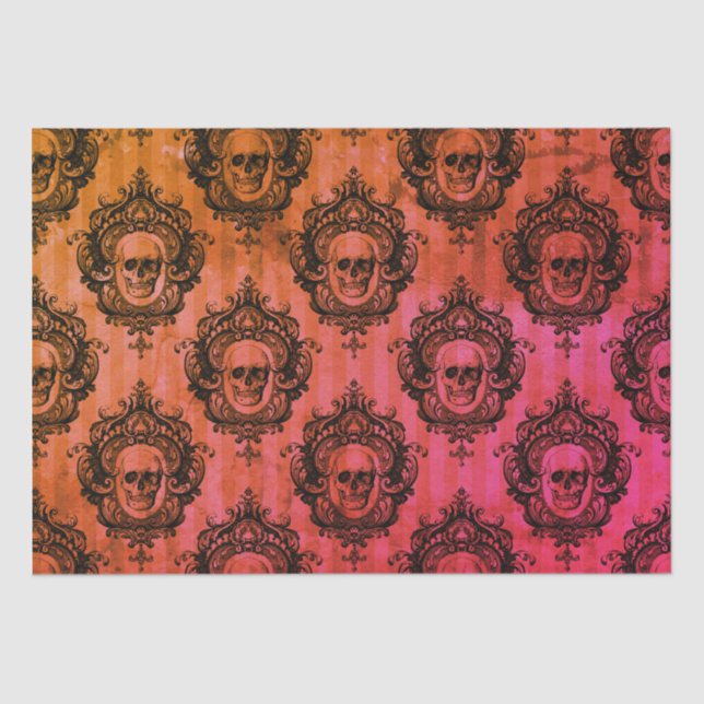Papel De Seda Ropa de cráneo victoriana roja y negra patrón Hall (Anverso)