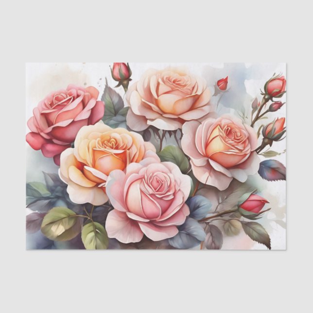 Papel De Seda Rosa acuarela Floral Romántica (Anverso)