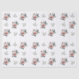 Papel De Seda Rosa acuarela rosa con follaje azul verdoso