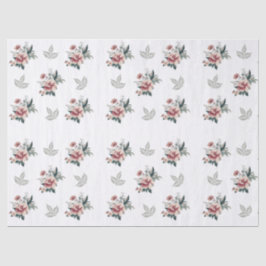 Papel De Seda Rosa acuarela rosa con follaje Verde azulado