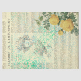 Papel De Seda Rosa amarilla vintage, Lady y Decoupage de prensa