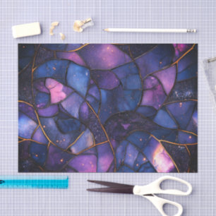 Papel De Seda Rosa Azul Dorado Púrpura Oscuro Mosaico Acuarela 