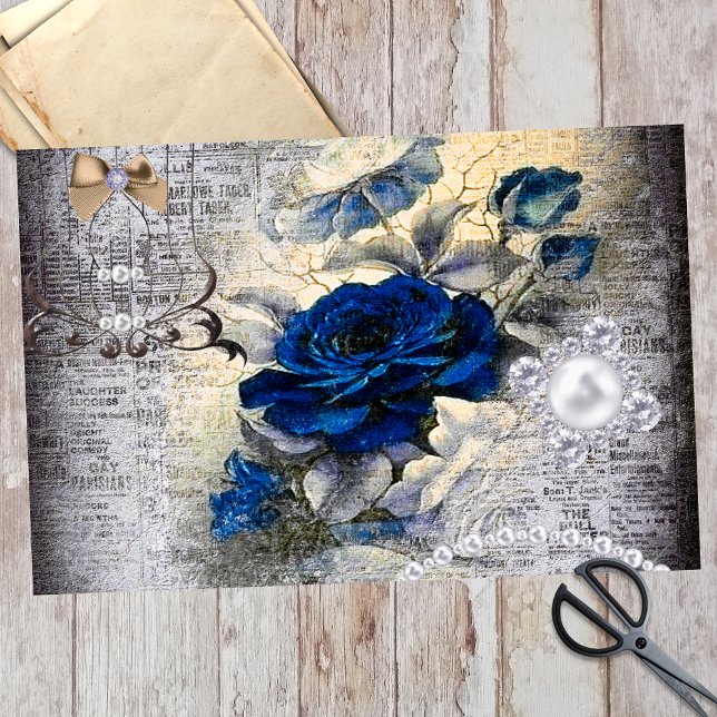 Papel De Seda Rosa azul oscuro victoriano Ephemera Decoupage (Subido por el creador)